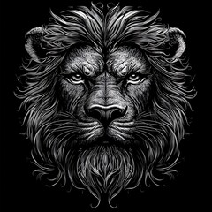 Obraz premium Intricate, stylized graphic depiction of a regal lion's head.