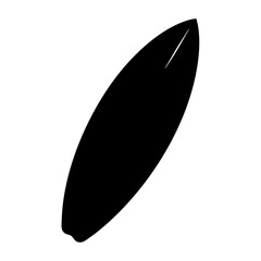 A black surfboard silhouette isolated on a white background with a fin
