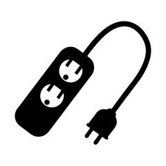 Black and white illustration of an electrical power strip with a cord