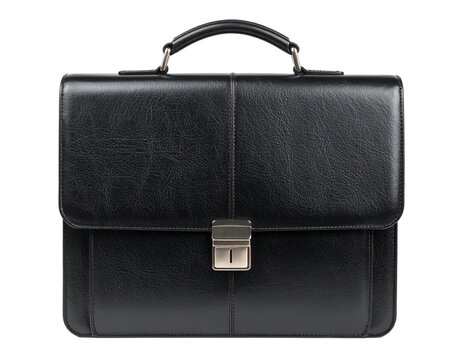 black leather briefcase isolated on white