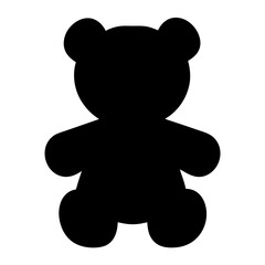 A simple black silhouette illustration of a cute teddy bear toy