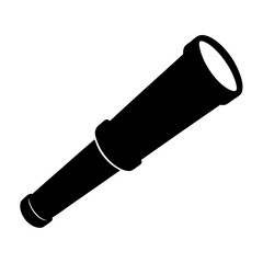 A classic pirate telescope icon in simple black and white vector illustration