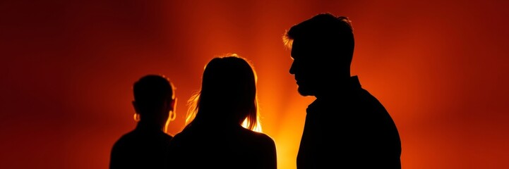Silhouetted figures in front of a vivid orange and red backlight, creating a dramatic and moody scene perfect for concepts of mystery, introspection, or emotional storytelling
