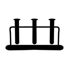 Black and white illustration of a test tube rack filled with vials