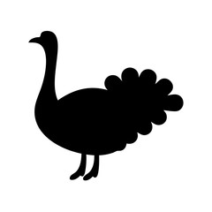 Black silhouette of a cartoon turkey standing in a full profile