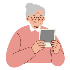 Elderly person holding old photo - silver-haired person with warm smile gently holding faded photograph, eyes filled with nostalgia and memories of bygone days.