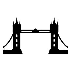 A bold black silhouette of the iconic Tower Bridge in London England