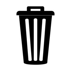 Black and white illustration of a trash can with a lid and handle