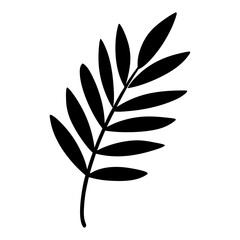 Black stylized foliage design with a stem, against a white background