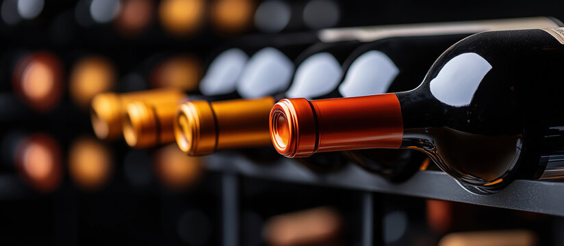 Wine bottles resting in a modern wine rack cellar, displaying elegance and tradition