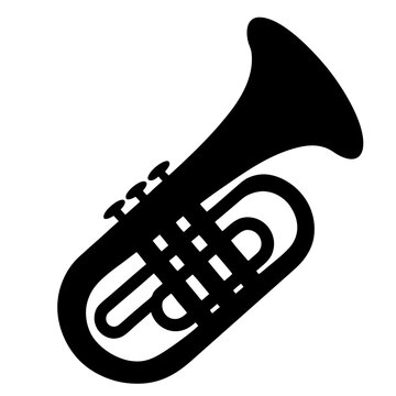 Stylized black silhouette illustration of a euphonium musical instrument on white