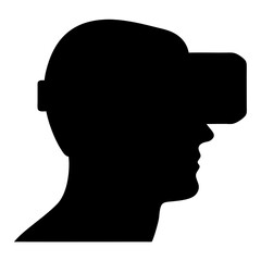 Silhouette of a person wearing a virtual reality headset in black color