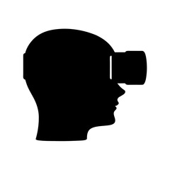 Black silhouette of a person wearing a virtual reality headset device