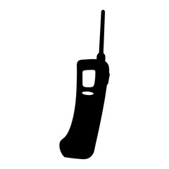 Black silhouette image depicts an outdated walkie talkie radio communication device