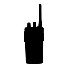 A Black Silhouette of a Classic TwoWay Radio with Antenna and Knobs