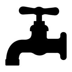 Black water faucet silhouette on white background, utility and plumbing concept