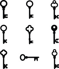 Key Icon Silhouette Set | Vintage & Modern Key Vector Collection Lock and Key Silhouettes | Security Key Icons Bundle