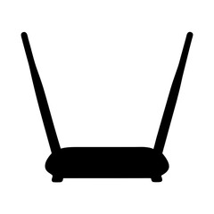 Silhouette of a typical dual antenna wireless internet router on white
