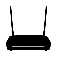 Stylized silhouette of a dual antenna wireless router for network connectivity