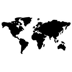 Global Overview Black and White World Map Silhouette with Continent Representation