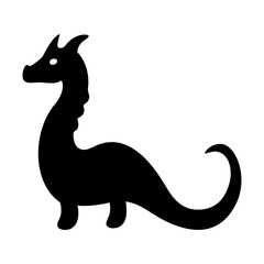 Simple Black Dragon Silhouette with a long neck and curled tail