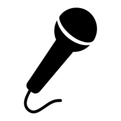 Black silhouette illustration of a microphone against a white background for karaoke