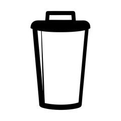 Simple black and white outline drawing of a trash can with lid