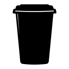 Black silhouette of a takeaway coffee cup with lid on a white background