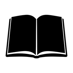 Open book icon in silhouette, symbolizing knowledge, education, and storytelling