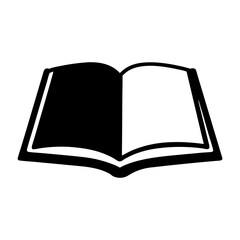 Open book icon featuring black and white pages, simple vector illustration