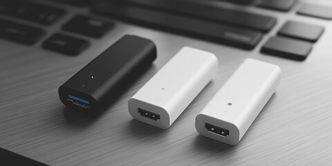 Portable usb-c chargers on a laptop desk modern workspace technology accessories