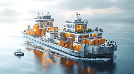 Fototapeta premium Modern Cargo Ship Design Concept On Calm Water High Resolution Photo