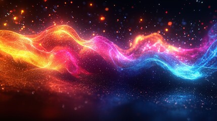 Fototapeta premium Abstract Colorful Glowing Particles Flowing Wave on Dark Background