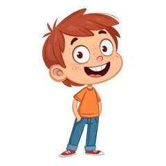 Obraz premium Cartoon Illustration of a Happy Young Boy with Reddish-Brown Hair and Freckles on Transparent Background