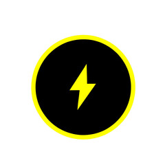 yellow and black isolated icon of a lightning bolt, electricity voltage power symbol, white background