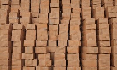 Fototapeta premium Neat stack of flattened brown cardboard boxes ready for disposal , brown, texture