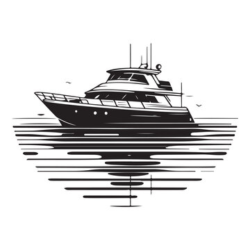 black and white yacht on water clip art preview