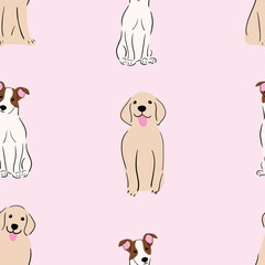 Cute dogs seamless pattern, Golden Retriever, Jack Russell terrier, Cute dogs, cute animals illustrations