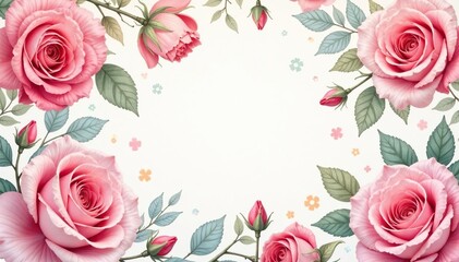 Naklejka premium Delicate, watercolor-style roses create a soft, repeating floral motif , pink, pastel floral