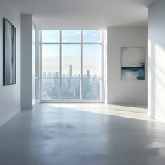 Fototapeta premium A minimalist apartment unit in a high-rise tower, featuring clean architectural line.