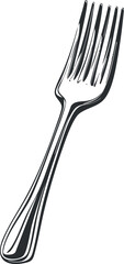 Black and white vector illustration of a classic metal fork used as dining cutlery for meals