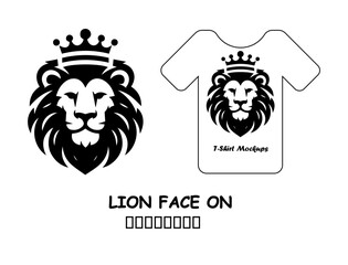 Majestic Lion Head with Crown Vector for T-Shirt Design and Apparel Branding in Bold Black Style Isolated on White Background Illustration
