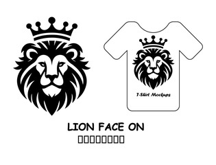 Majestic Lion Head with Crown Vector for T-Shirt Design and Apparel Branding in Bold Black Style Isolated on White Background Illustration
