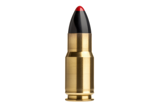 Bullet with a red tip and black tip, isolated