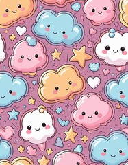 Fototapeta premium Kawaii Cloud Pattern: Pastel Sky Dream