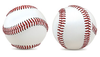 Two white baseballs with red stitching, one facing forward and the other from the side