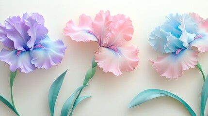 Delicate pastel flowers in soft colors arranged on a light background.