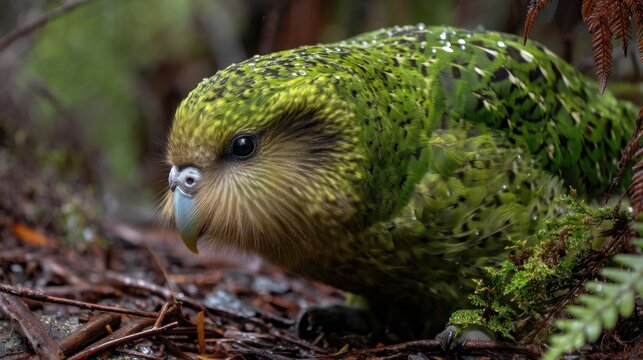 Camouflaged Kakapo: Flightless Parrot in Native Habitat