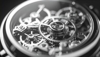 X-Ray Style Render of Mechanical Wristwatch Gears in Motion