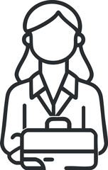 Line art icon of a businesswoman holding a briefcase representing a professional female worker